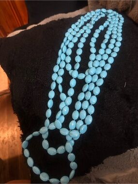 Turquoise Blue Beaded Statement Necklace - Unbranded